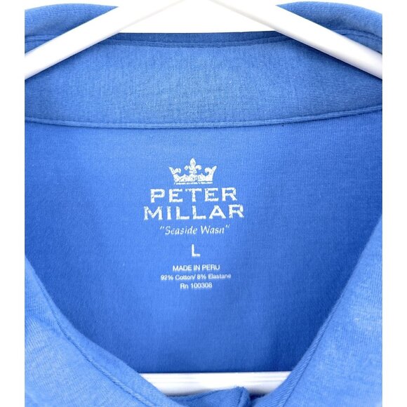 Peter Millar Seaside Wash Blue Polo Shirt Mens Sz L Striped Preppy Golf - Picture 2 of 4